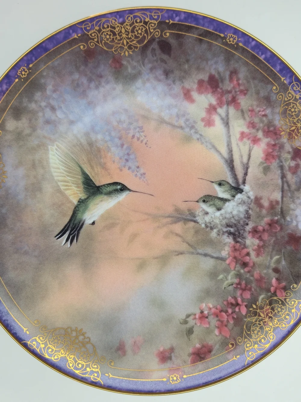 2 Bradford Hummingbird Decor Plates Wings of Grace, Garden Whispers W.S. Martin